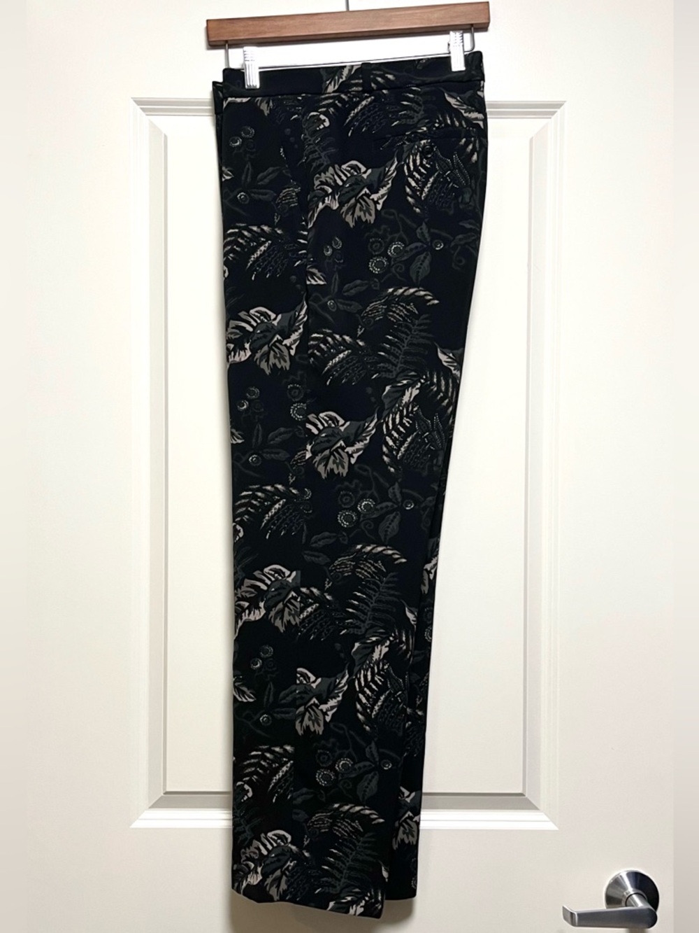 Banana Republic Avery Pant Green Black Botanical Tropical Leaf Print 16 Long 30”